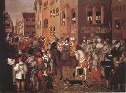 Franz Pforr Entry of Emperor Rudolf of Habsburg into Basel in 1273 (mk22) oil on canvas